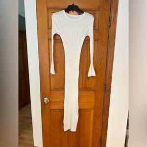 White Bridal Ribbed Long Sleeve Dress